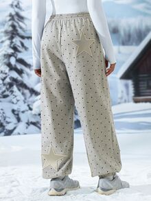 Exploreva Celana Jogging Kasual Wanita Motif Polkadot dengan Tali Serut di Pinggang untuk Aktivitas Luar Ruangan Sehari-hari - Grey - View 2