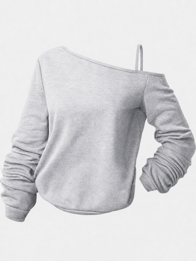 Girlism Kaos Lengan Panjang Kasual untuk Remaja Perempuan dengan Leher Asimetris dan Tali Asimetris, Cocok untuk Musim Panas, Santai, Olahraga, dan Sekolah.