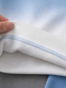 Boys' (Small) Sweatshirt Set, Crew Neck Sweatshirt With Blue-White Gradient Effect, Transitioning From Light Blue To Beige White From Top To Bottom, 3D Logo On Left Chest, Ribbed Cuffs And Hem, Solid Light Blue Sweatpants With Matching Logo On Side, Ribbed Cuffed Ankles - Multicolor - View 7