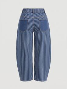 EMERY ROSE Plus Size Women's Pocket Design Striped Casual Loose Fit Denim Jeans - Dark Wash - View 8
