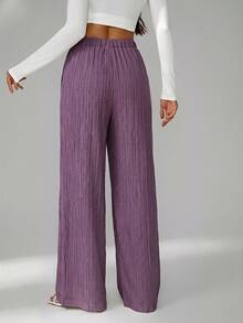 SHEIN Tall Loose Drawstring Waist Trousers In Textured Crinkle Fabric - Violet Purple - View 2