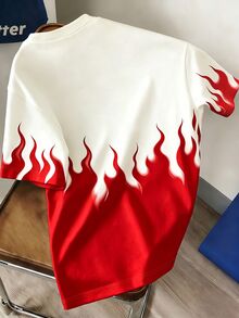 Manfinity Hypemode Men's Pentagram Flame Print Crew Neck Short Sleeve Casual T-Shirt - Red and White - View 2