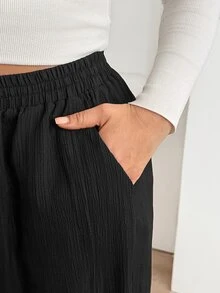 Shapeblank Plus-Size Women's Summer Casual Traditional Loose Slimming Textured Fabric Black Elastic Waist Lantern Pants Bottom Formal Office Dinner - Black - View 7