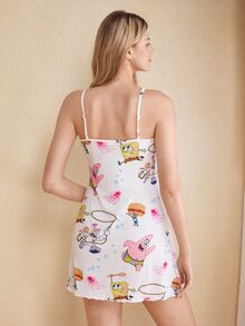 SpongeBob SquarePants | SHEIN Women's Cartoon Print Casual Daily Home Camisole Nightgown - White - View 2