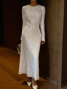 Livesso Women's Sequin Casual Party Midi Dress Fall - White - View 2