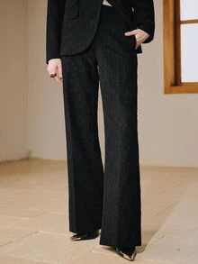 Anewsta Women's French Elegant Lace Embroidered High Waist Versatile Commute Slimming Flared Wide Leg Pants - Black - View 1