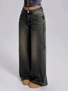INAWLY Women's Casual Washed Straight Leg Jeans - Black - View 1