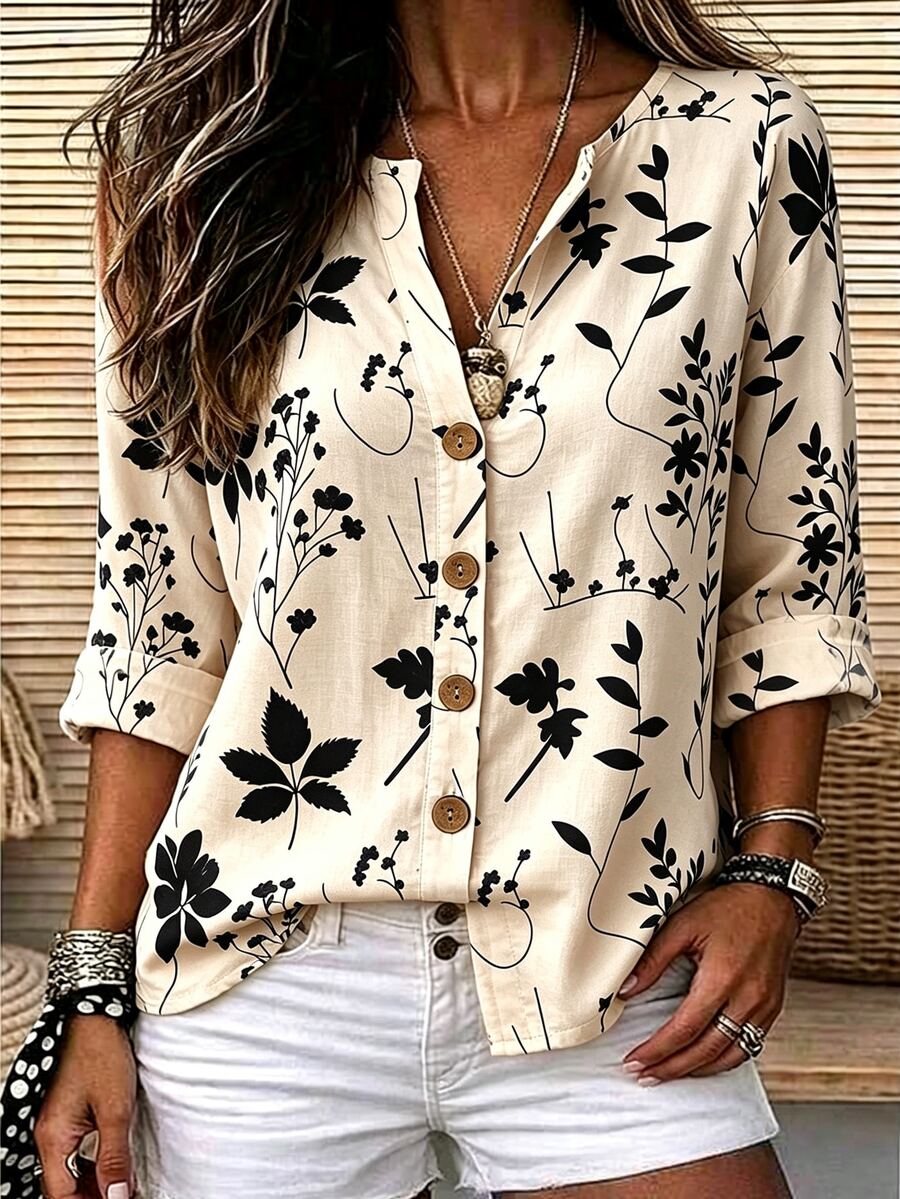 Breezaya Women's Woven Printed Casual Fall Blouse - Multicolor - View 1