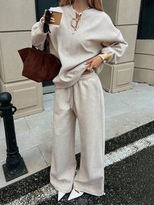 DAZY Women's Autumn/Winter Casual Top And Pants 2 Pieces Set - Apricot - View 5
