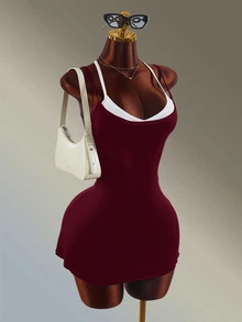Amplova Women's Minimalist Colorblock Sports Dress And Shorts Set - Burgundy - View 12