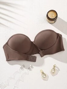 Bralution حمالة صدر بالكونيت للنساء بلون بشرة داكن، بسلك تحت الصدر وكوب مصبوب، دفع ورفع ودعم عالي، مانعة للانزلاق، بإغلاق أمامي، بدون حمالات، غير مرئية ومريحة - شوكولاته بني - مشاهدة 6