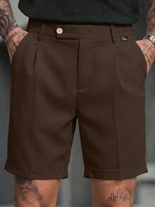 Manfinity CasualCool 男士休閒百搭通勤純色短褲 - 咖啡棕 - 查看 5