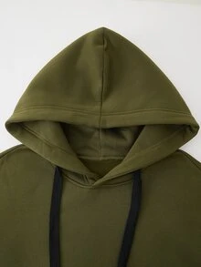 Rusticease Plus Size Women Solid Color Drawstring Hooded Sweatshirt For Daily Wear Autumn Formal Home Wear Going Out Olive Green Casual Baggy - Green - View 5