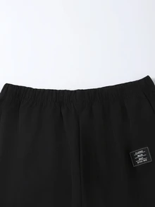 SHEIN 青少年男孩字母印花連帽衛衣與慢跑褲休閒套裝 - 黑色 - 查看 5
