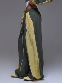 MUSERA Contrast Colour Oversized Trouser Pants Winter Autumn Everyday Casual Going Out Cool Weekdaze - Grey - View 3