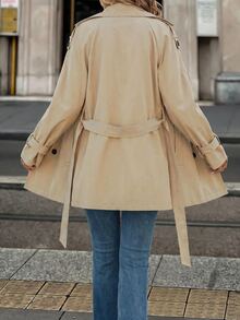 SHEIN Clasi Mantel Trench Panjang Sedang dengan Lapisan Termal yang Mengencangkan Pinggang, Nyaman dan Elegan - Khaki - View 2