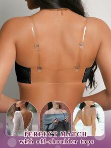 SHEIN Women's Sexy Lace Wireless Front Closure Push-Up Backless Invisible Bra 2pcs/Set - Black and White - View 2