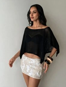 Aloruh 女款夏季海灘度假比基尼外罩衫 波西米亞風優雅套頭上衣 手鉤編織性感透視針織毛衣 - 黑色 - 查看 6