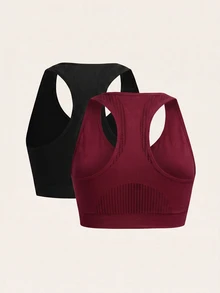 SHEIN Velisys 女款純色抓皺前拉鍊日常健身運動內衣 - 彩色 - 查看 2