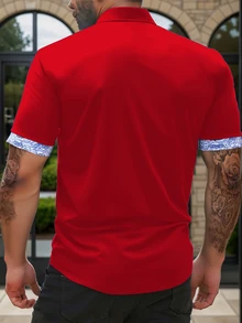 Manfinity Homme Men's Plus Size Patchwork Floral Print Short Sleeve Shirt - Red - View 2
