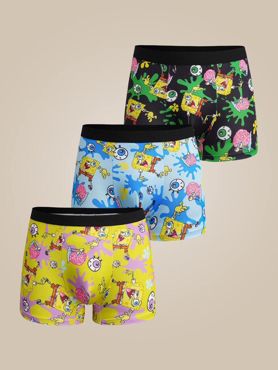 SpongeBob SquarePants | SHEIN Men's Cartoon Print Casual Daily Boxer Briefs - Multicolor - View 1