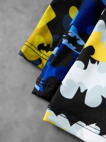 BATMAN X SHEIN 3pcs/Set Celana Dalam Boxer Anak Laki-Laki Balita Motif Digital Bahan Poliester Spandex 4-7 Tahun - Hitam - View 5