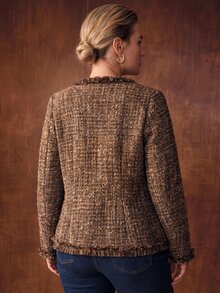 MOTF PREMIUM WOMEN'S PLUS SIZE ELEGANT CINCHED WAIST FRAYED HEM WINTER COAT - Brown - View 7