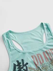 ROMWE Avant Plus Size Women's Letter & Animal Print Casual Daily Wear Top - Green - View 3