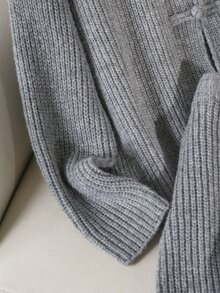 Elaquor Plus Size Autumn/Winter Casual Solid Color Cardigan & Knit Skirt Set - Grey - View 6