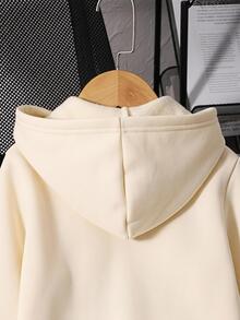 New Autumn/Winter Young Girl Zip-Up Hooded Jacket Sweatshirt With Bow Print, Versatile Outerwear Top - Apricot - View 7