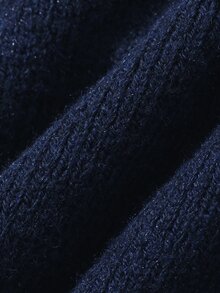 DAZY Girls' Turn Collar Knit Dress With Mesh Patchwork A-Line Waist, Cute Autumn/Winter Sweater Dress - Navy Blue - View 10