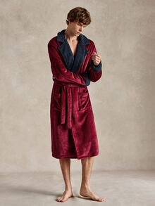 EverLounge Autumn/Winter Colorblock Patchwork Plush Lapel Men's Robe, Warm And Comfortable Home Bathrobe - Multicolor - View 5