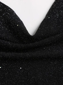 Sweetra Women's Elegant Sexy Fashion Party Club Shiny Fabric With Metal Chain Black Mini Dress Halloween Summer - Black - View 3