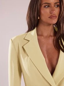 SHEIN BAE 優雅鈕扣長袖夾克與休閒長褲套裝 - 黃色 - 查看 7