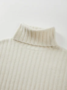 SHEIN Cream Turtleneck Knit 2Pcs Casual Commute Outfit - Apricot - View 4
