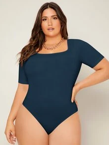 SHEIN BASICS 大尺碼純色圓領連身衣女款夏季穿搭 - 藏蓝色 - 查看 7