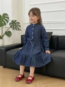 Dazy Kids 大童女孩秋季牛仔吊帶裙 - 深色水洗藍 - 查看 7