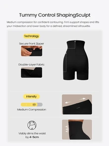GLOWMODE SweatMode ShapeSculpt Tummy Control Boyshorts With Front Zipper & Butt-Lifting Design Daily Casual Wear - Black - View 2