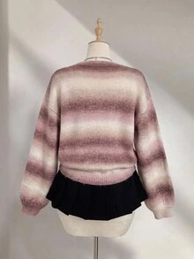 SHEIN Unity 女款落肩長袖漸層百搭休閒時尚針織衫 - 彩色 - 查看 3