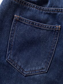 SHEIN 青少年男孩牛仔休閒街頭風日常都市街頭風格彈性腰破損直筒寬腿牛仔褲，適合學校假期，藍色，夏季 - 深色水洗藍 - 查看 7
