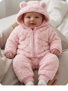SHEIN 新生女嬰毛茸茸可愛秋冬款粉色愛心圖案連帽衛衣與長褲2件套 - 粉色 - 查看 1