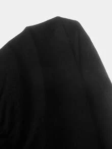 SHEIN 青少年女孩睡衣套裝 2 件組，秋冬款極簡純黑色基礎款，翻領鈕扣開襟長袖長褲，舒適休閒梭織睡衣 - 黑色 - 查看 11