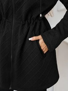 SHEIN Clasi Women's Solid Color Thermal Lined Casual Versatile Daily Wear Long Sleeve Jacket - Black - View 5