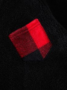SHEIN 男童舒適格紋刷毛長袖上衣與長褲2件式睡衣套裝，適合秋冬穿著，聖誕派對適用 - 紅色 - 查看 4