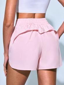 Eassivo Women's Solid Color Elastic Waist Casual Versatile Daily Travel Sports Shorts - Pink - View 2