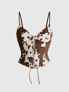Hippie Y2K Sexy Fitted Bustier Cow Print Faux Fur Animal Print Waist-Cinching Bandeau Top For Women