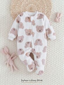Cozy Pixies Newborn Baby Girl Decorative Bow Round Neck Long Sleeve Footed Romper - Multicolor - View 5
