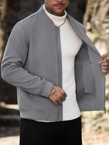 Manfinity Homme 男士休閒時尚寬鬆長袖羊毛外套，戶外休閒必備，送給家人與朋友的完美禮物 - 灰色 - 查看 3