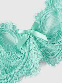 ROMWE Plus Size Dark Gothic Eyelash Floral Lace Underwire Triangle Cup Bra - Mint Green - View 3