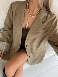 DAZY 女款翻領長袖休閒通勤西裝外套 秋季 - 卡其色 - 查看 2